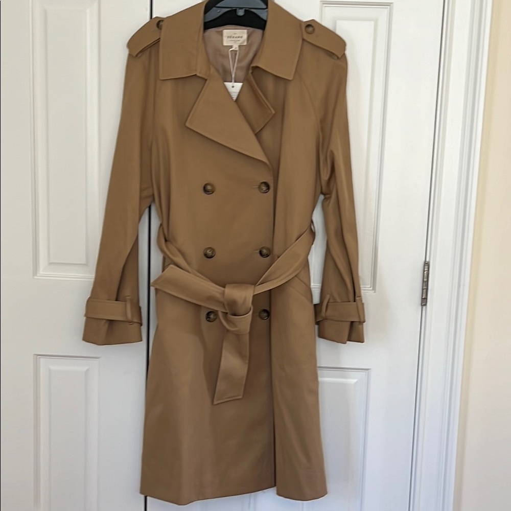 Sezane Tan Trench Coat with Wide Lapels